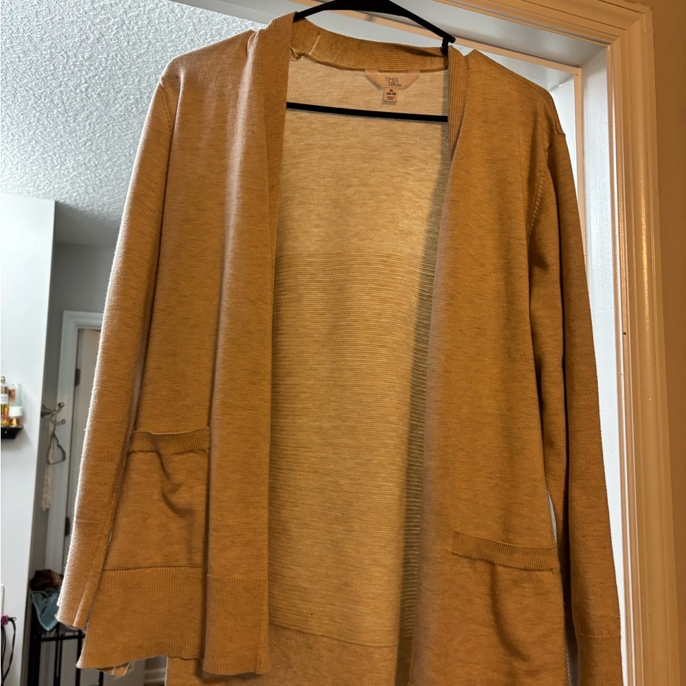 Time and Tru Cream Cardigan Sweater Open Front Knit
